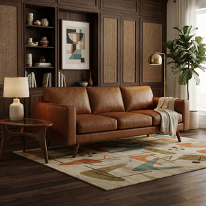 Sofá de Cuero Genuino de Tres Plazas, Estilo Moderno de Mediados de Siglo, Duradero, Elegante y Ecológico, Sofá de Cuero para Taller o Escuela - Product Image 3