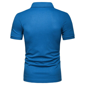 Chemise décontractée pour homme, bleu et blanc, à manches courtes, séchage rapide, tissée, 100 % coton, style sportif, logo personnalisé sur le devant - Product Image 2