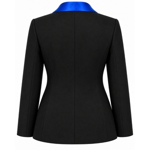 Blazer Negro Personalizado para Mujer con Solapa de Satén Azul Rey y Logotipo Bordado, Chaqueta de Uniforme Formal, Marca Privada OEM - Product Image 2