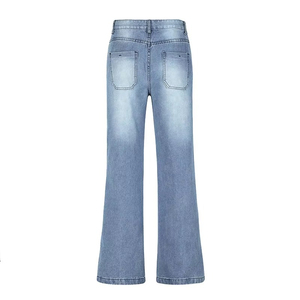 Pantalones Vaqueros de Mujer de Cintura Alta con Pierna Acampanada, Lavado Claro, Largos, Casuales, de Algodón Lavado a la Piedra, Estilo Primavera - Product Image 2