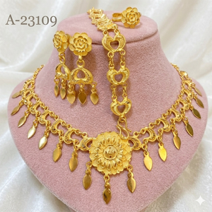 Conjunto de Joyería de Flor de Coral en Aleación de Zinc Plateado para Mujer, Collar, Aretes y Anillo, Estilo Moderno para Boda, MOLL JEWELLERS A-23107 - Product Image 5