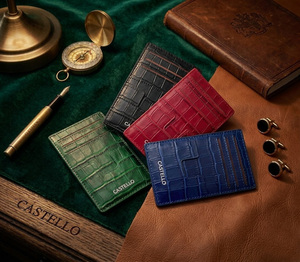 [Producto Destacado] Cartera Delgada de Cuero con Grabado de Cocodrilo Castello, Tarjetero Abierto de Poliéster en Negro, Azul Marino, Rojo y Verde - Product Image 5