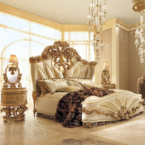 Ensemble de chambre à coucher de luxe français, style antique européen, taille King Size, personnalisable, en acajou massif sculpté à la main, mobilier de maison - Product Image 2