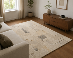 Tapis en laine tufté à la main pour salon, style Japandi minimaliste, bicolore beige crème et or, de luxe, design personnalisé, OEM - Product Image 6