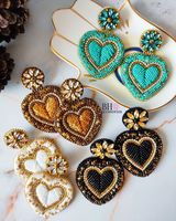Anting-anting sulam manik-manik gaya bunga buatan tangan Whimsy Art Craft, sulaman silang, kerajinan tangan WAC-09, dekorasi pernikahan, hadiah