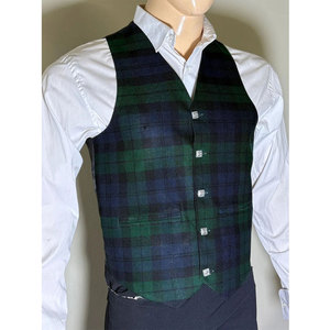 Scottish Mackenzie Tartan Vest <b>Men's</b> <b>Green</b> & Blue <b>Waistcoat</b> High-Quality Wool Custom Handmade OEM ODM - Product Image 4