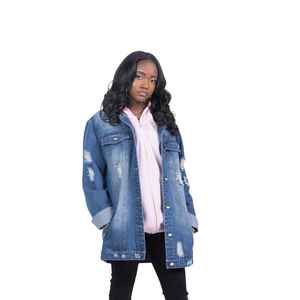 Veste en jean JJ Denim Jacket The Finale pour femme, veste longue en jean délavée, style streetwear décontracté, boutonnée, coupe ample - Product Image 3