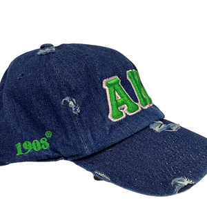 AKA Dark Denim Hat Green Embroidered Letter Baseball <b>Cap</b> Adjustable Washed Denim Headwear Casual Fashion <b>Vintage</b> Style <b>Cap</b> - Product Image 4