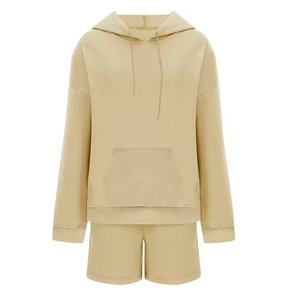 Conjunto Casual de 2 Piezas para Mujer, Shorts con Capucha, Manga Corta, Felpa, Color Sólido, Corte Regular, Primavera Verano, Uso Diario, 100% Algodón - Product Image 2