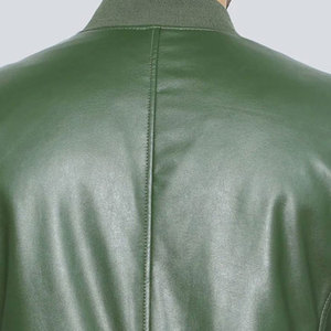 Blouson aviateur en cuir véritable vert, manches longues, col rabattu, fermeture éclair, veste d'automne pour homme - Product Image 6