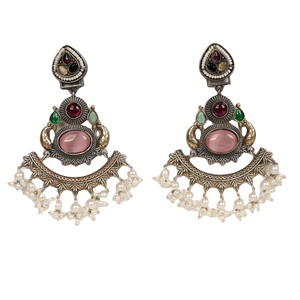 Pendientes Colgantes de Perlas Bohemias con Flores de Aleación de Zinc Chapados en Oro Oxidado Plateado Antiguo y Engaste de Bisel, Regalo para Mujer - Product Image 1