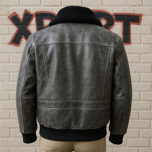 Veste en cuir et toile marron pour homme, style B3 Bomber RAF, col montant, logo sur le devant, respirante, écologique, hiver - Product Image 5