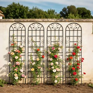 Set di 4 tralicci da giardino in metallo antiruggine da 90 cm, 220 cm x 50 cm, neri, per supporto piante rampicanti e recinzione a rete per esterni - Product Image 5
