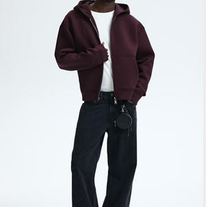 Sweat-shirt à capuche pour homme 100 % coton, avec logo personnalisé, épaules tombantes, double fermeture éclair, coupe oversize, épais - Product Image 2