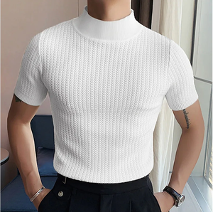 Nouveau T-shirt décontracté d'été en maille simple pour homme, style européen et américain, col rond, imprimé vaguelettes, en polyester/coton respirant et à séchage rapide - Product Image 4