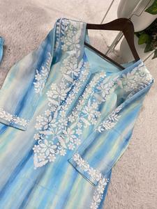 Vestido Plazzo Kameez de Rayón Puro con Bordado Pesado para Mujer, Sin Arrugas, Elástico, Ideal para Bodas y Fiestas - Product Image 4