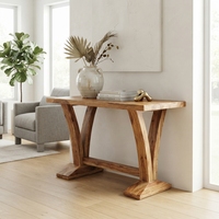 Table console Viola, meuble de couloir moderne en bois massif, base élégante en tréteaux, table d'entrée pour les designs de maisons rustiques et contemporains