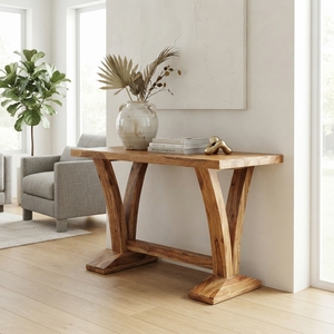 Viola Console <b>Table</b> Modern Solid Wood Hallway Furniture Elegant Trestle Base Entryway <b>Table</b> For Rustic Contemporary Home Designs - Product Image 3