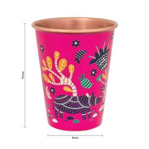 Vaso de Cobre con Diseño de Arte Folclórico Rosa, Estampado Animal, Vaso de Diseño, Reutilizable, Vajilla Premium, Regalo - Product Image 3