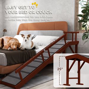 Scala per Animali Domestici in Legno Massello con Superficie Antiscivolo e Ringhiere Rimovibili, Lunga 73 Pollici, Marrone - Product Image 6