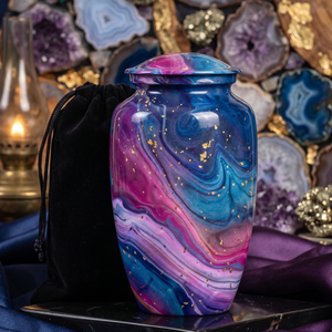 Galaxy Cremation Urn Aluminum Ashes <b>Keepsake</b> Crematory Urn Blue Pink Decorative <b>Memorial</b> Vessel - Product Image 1