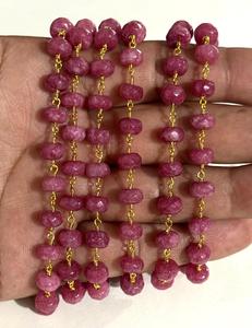 Chaîne de perles en rubis rose naturel de 8 mm, fil plaqué or, chaîne de chapelet, fabrication de bijoux, fournitures de bricolage - Product Image 6
