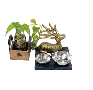 Bandeja de servicio decorativa elegante de Ramadán personalizada hecha a mano, diseño dorado lujoso, nuevo lanzamiento, hecho en plata, aluminio inoxidable - Product Image 6