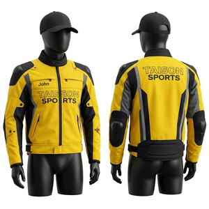เสื้อแจ็คเก็ตมอเตอร์ไซค์พรีเมียม 250 GSM 600D ผ้าฝ้ายเคลือบ PU สีเหลืองดำ แผ่นเสริมความแข็งแรงด้านหน้า สไตล์เรซซิ่ง กันลม ระบายอากาศได้ดี - Product Image 1
