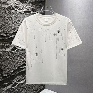 T-shirt en coton 100% de haute qualité avec strass, personnalisable, respirant, coupe décontractée, pour hommes, en gros, marque privée, OEM - Product Image 1