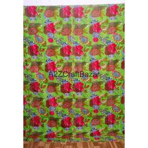 Colcha Kantha Reversible Hecha a Mano con Algodón Orgánico, Estampado Floral Vintage, Colcha Bordada Ecológica de la India - Product Image 6