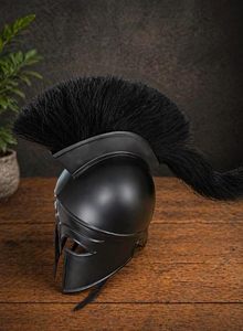 Casque grec en métal de style antique avec plume noire, réplique de casque romain spartiate, inspiré du roi Léonidas, casque de guerrier historique - Product Image 5