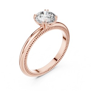 Bague de fiançailles solitaire en diamant de laboratoire 1-3 carats, avec bande milgrain, en or massif 18K/14K/10K ou argent 925, certifiée IGI, cadeau d'anniversaire - Product Image 6