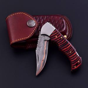 Wholesale Handmade Copper Damascus Folding Knife Red Black Striped Resin Handle EDC Pocket Knife with <b>Fire</b> <b>Starter</b> Manufacturer - Product Image 4