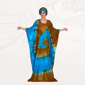 Caftán Farasha de Rayón con Patrón Espiral Artístico, Panel de Cuello Adornado, Talla Grande, Corte Holgado, Elegante, Largo hasta el Suelo, Estilo Drapeado, para Eid - Product Image 2