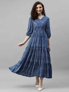 Vestido Maxi de Rayón a Rayas para Mujer, Estilo Ajustado y Evase, Festivo, Elegante, Casual, Moderno, Vestido Largo de Una Pieza para Mujer - Product Image 3
