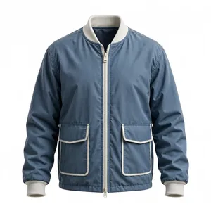 Veste en jean décontractée bleue pour homme, col rabattu, délavée, fermeture boutonnée et zippée, coupe classique, couleur unie, pour l'automne - Product Image 1