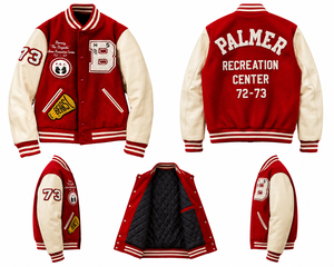 เสื้อแจ็คเก็ตวาร์ซิตี้สีแดงสำหรับผู้ชาย |   เสื้อแจ็คเก็ตเบสบอล Letterman แบบสั่งทำพิเศษ ปักลายสองสี สไตล์วิทยาลัย แนวสตรีทแวร์ - Product Image 4