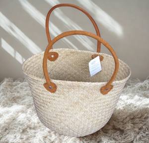 Sac en jonc de mer vietnamien fait main de luxe, fibres naturelles artisanales, sac fourre-tout vintage décontracté, ouvert, deux bretelles imperméables, Viet Anh - Product Image 1