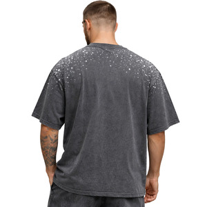T-shirt Homme Tendance Délavé à l'Acide avec Strass, Coupe Oversize, Coton Épais, Style Vintage Streetwear Décontracté Gris – Fournisseur en Gros - Product Image 3