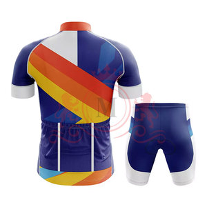 Ensemble maillot et short de cyclisme pour homme, orange et bleu, motif géométrique, respirant, polyester, coupe sans couture, pour adultes - Product Image 6