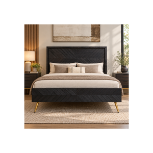 Premium Look Wooden Bed Frame With Chevron Wood <b>Panel</b> Design, Statement <b>Headboard</b> And Footboard <b>For</b> Modern Bedroom Furniture - Product Image 1