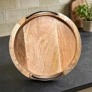 Plateau de service décoratif moderne en bois – Élégant accent d'intérieur, plateau de table en bois naturel fait main de qualité supérieure, élégant pour aliments et boissons - Product Image 4