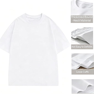 เสื้อยืดคอกลมแขนสั้นสีขาวล้วนสำหรับผู้ชาย ผ้าฝ้ายเจอร์ซีย์ ทรงโอเวอร์ไซส์ สไตล์ลำลอง - Product Image 2