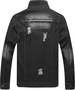 Veste en jean personnalisée avec broderie FY pour hommes, veste de travail en denim surdimensionnée à capuche en coton bleu clair à manches longues élégante pour hommes - Product Image 5