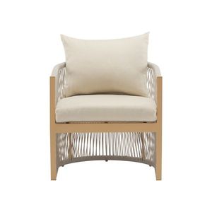 Fauteuil de salon moderne en aluminium beige avec un design élégant en corde tressée, confort rembourré pour la vie en plein air - Product Image 1