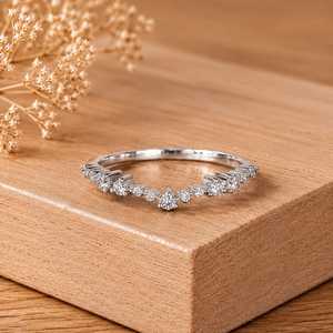14 Round Brilliant Cut Stone Lab Grown Diamond Wedding <b>Ring</b> Band Curved Chevron <b>Stacking</b> for Parties 10k 14k 18k Solid Gold - Product Image 1