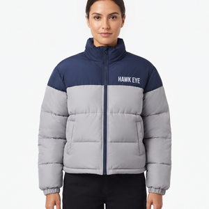 High Quality Women's Color Block Padded Jacket <b>Full</b> Zip Quilted Winter <b>Coat</b> Warm Polyester Filling Regular <b>Length</b> - Product Image 1