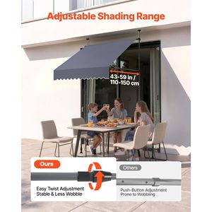 Toldo Retráctil Manual para Patio de 59 Pulgadas, Protección Solar, Altura Ajustable, para Puertas y Ventanas - Product Image 4