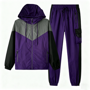 Ensemble de survêtement unisexe grande taille en nylon coupe-vent, style sport athlétique, colorblock vintage, éco-responsable, deux pièces (vestes) - Product Image 4