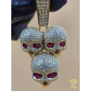 Colgante Geométrico de Triple Calavera en Plata de Ley 925 con Diamantes Cultivados en Laboratorio VVS, Joyería Unisex Estilo Hip Hop - Product Image 2